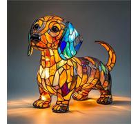 Corgi Lamp, Dachshund Lamp, French Bulldog Tabletop USB Night Light, Stained Glass LED Table Lamp for Bedside Living Room Bedroom Animal Pet Lovers Home Decoration Office Decor(Dachshund,11.8in)