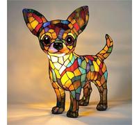 Corgi Lamp, Dachshund Lamp, French Bulldog Tabletop USB Night Light, Stained Glass LED Table Lamp for Bedside Living Room Bedroom Animal Pet Lovers Home Decoration Office Decor(Chihuahua A,7.8in)