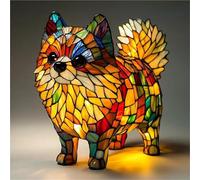 Corgi Lamp, Dachshund Lamp, French Bulldog Tabletop USB Night Light, Stained Glass LED Table Lamp for Bedside Living Room Bedroom Animal Pet Lovers Home Decoration Office Decor(Pomeranian,7.8in)