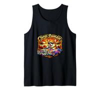 Corgi Lowrider Dog Car Sunset Palm Trees Retro Stained Glas Tank Top
