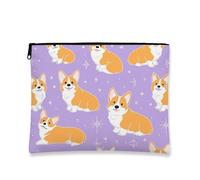 Corgi Makeup Bag, Cute Puppy Pattern Portable Cosmetic Pouch for Women, Small Canvas Zipper Organizer, Animal Lover Gift Toiletry Bag, Spring Festival Essential, Violet, 7x9 Inch, Corgi