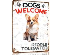 Corgi Metal Sign Dogs Welcome People Tolerated Metal Tin Sign Funny Welcome Signs Vintage Wall Decor For Bar Pub Club 8x12 Inch