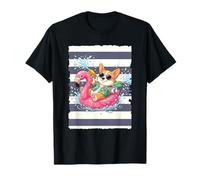 Corgi on a Floating Flamingo T-Shirt
