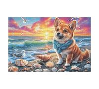 Corgi on Beach 1000 Pc Classic Jigsaw Puzzle Puzzle for Adults Hard Challenging Hobby Home Decor Poster Eco Friendly Material 1000 PCS/75x50cm