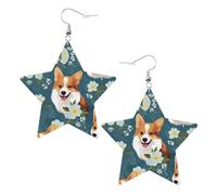 Corgi On Blue Background Prints Leather Star-Shaped Earrings Lightweight And Stylish Accessories For Parties Dances And Everyday Life.