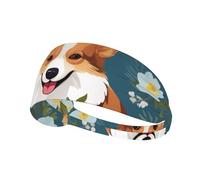 Corgi On Blue Background Sports Headband Wide Running Sweat Band Non Slip Elastic Hairband for Gym Cycling Yoga Workout