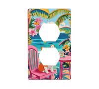 Corgi On Pink Ocean Chair Coffee Outlet Cover Light Switch Cover Decorative 1 Gang Wall Plate for Kitchen Room Bathroom Size 7x11.4cm