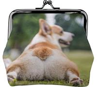 Corgi On The Grass in The Park Women's Leather Coin Purse, Small Change Pouch with Kiss-Lock Clasp Closure Buckle Wallet for Girl Gift
