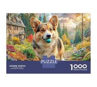 Corgi on Treadmill 1000 Piece Jigsaw Puzzle Corgi in Forest Path Decorative Paper Puzzle for Wall Art Display, Relaxing Focus Game And Family Fun 38x26cm/1000pcs