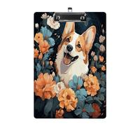 Corgi Pattern Clipboard Colorful Sturdy Acrylic Clipboard Decorative Clip Board with Metal Clip Cute Plastic Clipboards A4 for Nurses Office（Standard Size 8.5" X 12.5"）