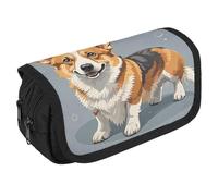 Corgi Pattern Corgi Pattern Pencil Case Organizer - Large Capacity 3 Compartment Pencil Pouch for Adults, Portable Makeup Bag & Aesthetic Stationery Bag with Zipper (8.7x4.3") Unisex Gift