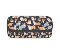 Corgi Pattern Large-Capacity Organized Pencil Case With Full-Print Design â€“ Durable Oxford Fabric Stationery Pouch Featuring Smart Multi-Zone Layout, Mesh Pocket, Adjustable Divider & 4 Pen Slots