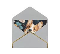 Corgi Pattern Luxury Pearl Paper Greeting Card With Gold Border, Blank Inside, With Envelope - Birthday, Wedding, Christmas, Valentine