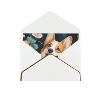 Corgi Pattern Luxury Pearl Paper Greeting Card With Gold Border, Blank Inside, With Envelope - Birthday, Wedding, Christmas, Valentine