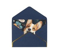 Corgi Pattern Luxury Pearl Paper Greeting Card With Gold Border, Blank Inside, With Envelope - Birthday, Wedding, Christmas, Valentine
