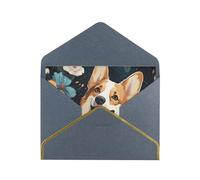 Corgi Pattern Luxury Pearl Paper Greeting Card With Gold Border, Blank Inside, With Envelope - Birthday, Wedding, Christmas, Valentine