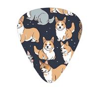 Corgi Pattern Print Guitar Picks 12-Pack - Assorted Thickness Picks (0.46mm, 0.71mm, 0.96mm) with Storage Box & Assorted Unique Design for Acoustic, Electric, Bass, and Ukulele Players