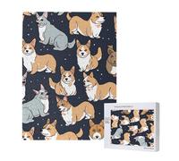 Corgi Pattern Printed Jigsaw Puzzle with Storage Box, Wooden Puzzle for Adults and Kids, 500 Pieces Family Fun Decorative Game, 38x52 CM
