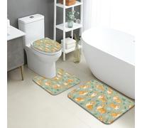 Corgi Pattern Quick Dry Bath Mat, Playful Dog Design Absorbent Non Slip Shower Mat, Spring Decorative Flannel Washable Bath Rugs for Bathroom Toilet Restroom 3 Piece Sets
