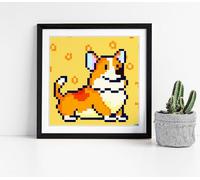 Corgi pixel art Stunning Framed Wall Art Picture Print Square - 45cm wide x 45cm high - Black Frame