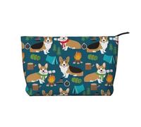 Corgi Printed Make up Bag for Women Corduroy Makeup Bags Zipper Travel Cosmetic Bags Pouch Organizer