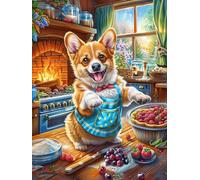 Corgi Puppy Baking in A Cozy Kitchen 300 Pieces Jigsaw Puzzles Science Fiction Magical Dream For Men Educational Decompression Adults Anxiety Memory Care Mothers Valentines Premium Cardboard 300 PCS