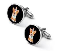 Corgi Puppy Birthday Mens Classic Cufflinks Custom Shirt Cuff Links Jewelry Accessories for Business Wedding 0.7" 0.8"