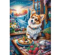 Corgi Puppy Having Dinner 300-piece Jigsaw Puzzle Set Magical Accompany Fairy Tale For Adults Teens 14+ Logic Skill Indoor Game Family Game Night Summer Thick Cardboard 300 PCS
