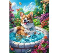 Corgi Puppy in A Flower-Filled Fountain 500 Piece Pack DIY Jigsaw Puzzle Science Fiction Magical Dream Collectors Cognitive Development Educational Decorative Puzzle Gifts for Adults Premium Cardboa