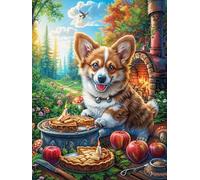Corgi Puppy in Cozy Kitchen 500 Piece Complete Jigsaw Puzzle Set Magical Accompany Fairy Tale Teens Beginners Educational Challenge Puzzle Fans Group Play Anniversary Quality Material 500 PCS