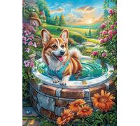 Corgi Puppy in Wooden Tub 300 Pc DIY Jigsaw Puzzle Puzzles for Adults Teens Hard Challenging Team Building Stress Reducing Autumn Rigid Cardboard 300 PCS