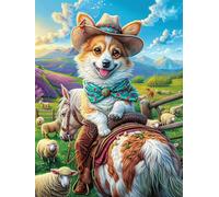 Corgi Puppy on A Horse in A Flower Field 300-piece Jigsaw Puzzle Bundle Science Fiction Magical Dream Family Puzzle Lovers Brain Training Mindful Activity Spring Paperboard Creativity & Gi
