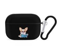 Corgi Reading Book Headphone Protective Case with Keychain Cute Earphone Case Compatible for Airpods Pro