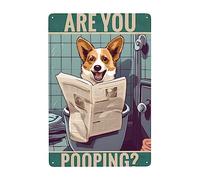 Corgi Reading Newspaper Are You Pooping Hanging Wall Plaque Novelty Tin Sign Funny Wall Metal Sign For Cafe House Bar Pub
