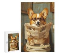 Corgi Reading Newspaper on Toilet-2 - Displayable Picture Puzzle, 1000 PCS, Screen-Free Activity - to Assemble, Frame And Display