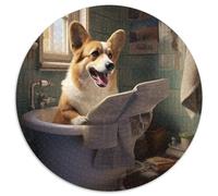 Corgi Reading Newspaper Puzzles 1000 Pieces for Adults 1000 Pieces Round Puzzles for Adults Ideal for Lover, Perfect Christmas, New Year, Valentine's Gift 67.5x67.5cm