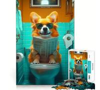 Corgi Reading on Toilet 1000 Piece Jigsaw Puzzles for Adults Think Sharper, Fine Detail, Home Play, Xmas Idea (38x52cm)