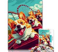 Corgi Riding A Roller Coaster 1000 Piece Jigsaw Puzzles for Teenagers Gifts,for Educational Game Challenge Toy Unique Home Decor And Gifts (38x26cm)