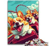 Corgi Riding A Roller Coaster Jigsaw Puzzles for Adults 1000 Piece,Challenging To Complete But Fun And Humorous Unique Home Decor And Gifts (38x52cm)
