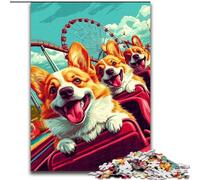 Corgi Riding A Roller Coaster Jigsaws Puzzles 1000 Pieces for Teenagers Gifts, Challenging Game And Family Play Artists Collection, Fine Art for Age 14 Years Up 50x75cm