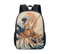 Corgi Riding Dolphin 17 Inch Backpack Ukiyo-e Style Japanese Wave School Bag for Students Novelty Printed Laptop Bag (05)