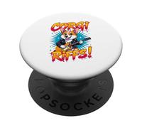 Corgi Riffs - Funny Cartoon Corgi Dog Playing Guitar Design PopSockets Adhesive PopGrip