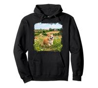 Corgi Running Flower Meadow Countryside Path Scene Pullover Hoodie