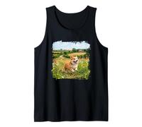 Corgi Running Flower Meadow Countryside Path Scene Tank Top