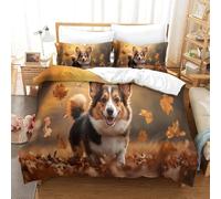 Corgi Super King Size Duvet Cover Sets Cute Pets Bedding Set 3D Print Soft Microfiber Quilt Covers 260x220 cm with Zipper Closure and 2 Pillowcases 50x75 cm for Adults E.2262