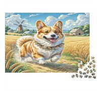 Corgi Thick Paper Corgi Running in Golden Wheat Field Jigsaw Puzzle Bundle Boredom Buster Puzzle Gift 52x38cm/1000pcs