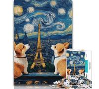 Corgi Under The Night Sky Jigsaw Puzzles for Adults 1000 Piece,Challenging To Complete But Fun And Humorous Unique Home Decor And Gifts 50x75cm