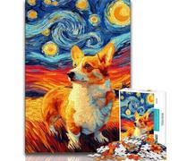 Corgi Under The Starry Sky Jigsaw Puzzles for Adults Teenagers Jigsaws Puzzle,Learning Educational Toys Family Games with Matching Poster And Trivia Sheet (75x50cm)