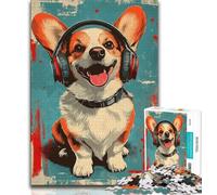 Corgi Wearing Headphones 1000 Piece Jigsaw Puzzles for Adults Gifts,Decompressing Intellectual Educational Toy Birthday Present,Gifts,Wall Art 38x26cm