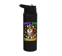 Corgi Who is Your Corgi Dad Mardi Gras Stainless Steel Insulated Water Bottle